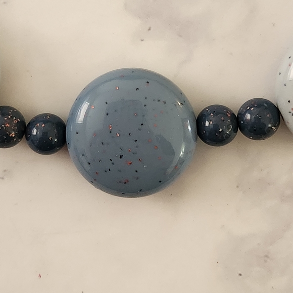 Retro Chunky Blue Gray Stone Beaded Necklace - Picture 2 of 4
